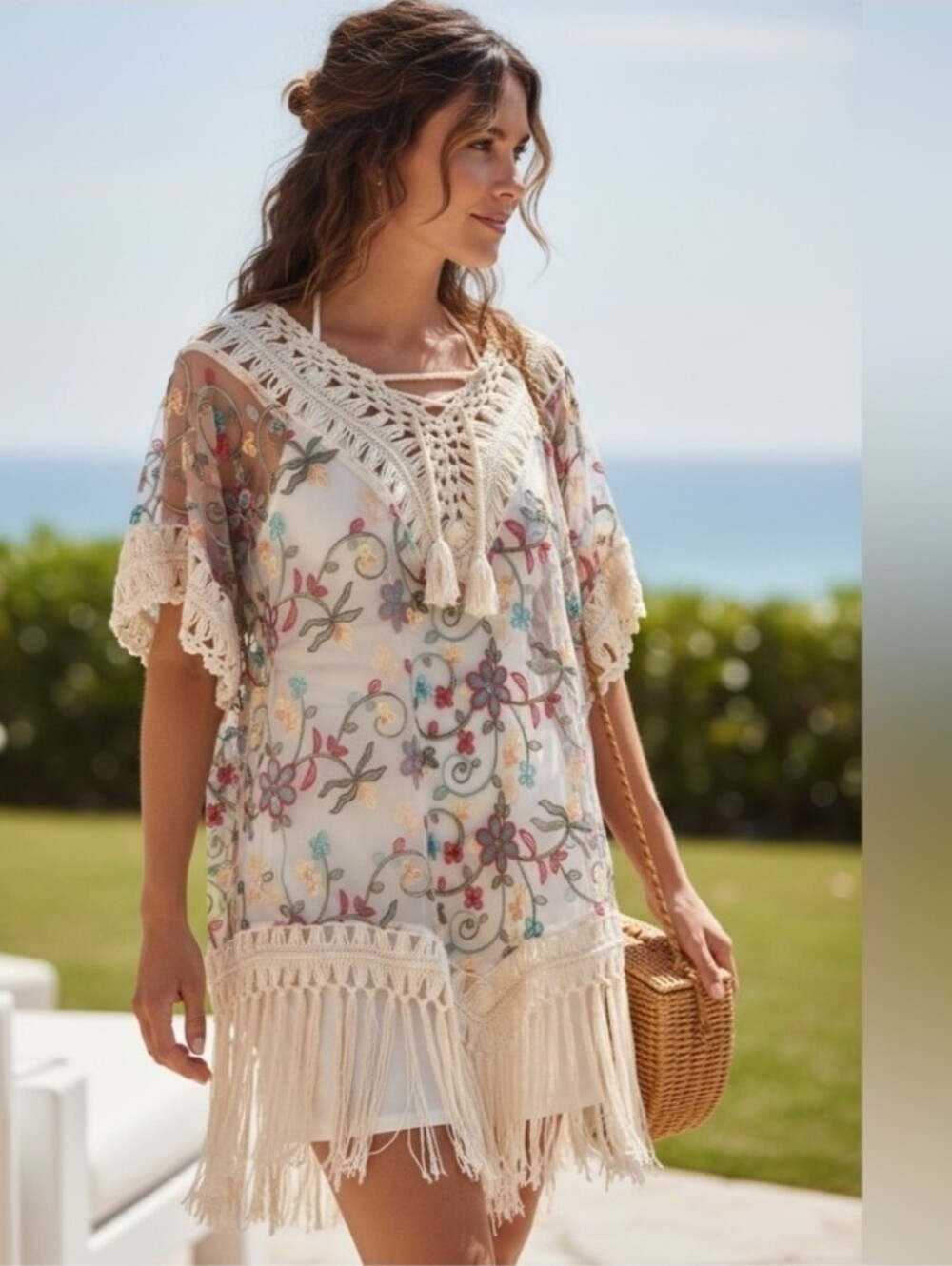 Asha Floral Embroidered Sheer Cover-Up